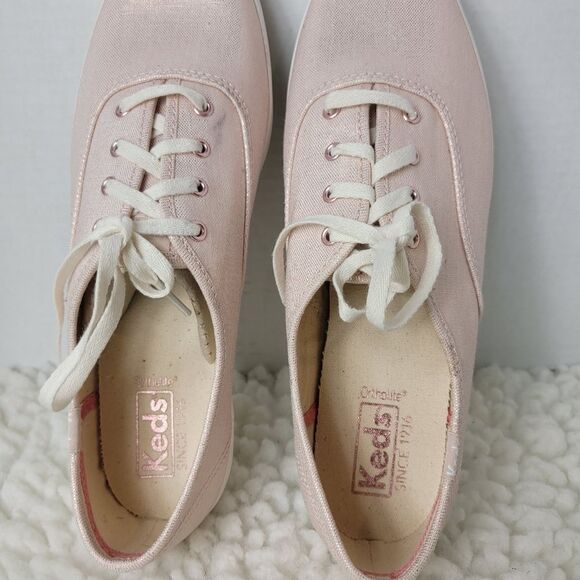 Keds Champion Metallic Womens Size 8.5 Linen ROSE Gold Low Top Sneaker - Picture 8 of 10